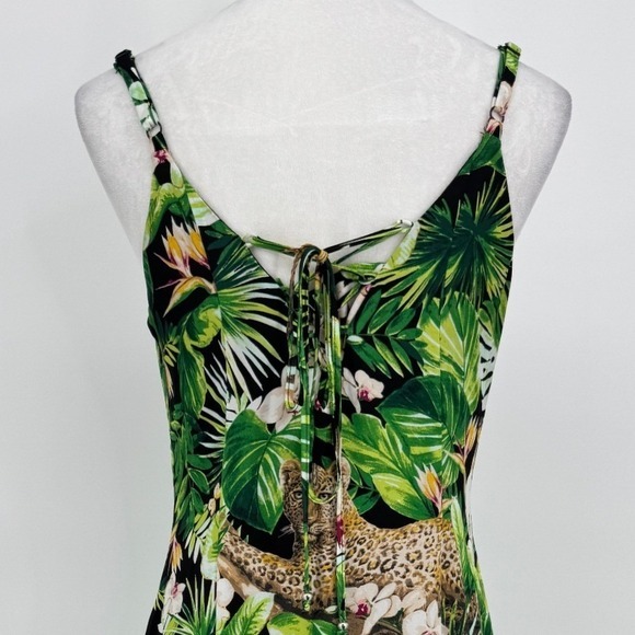 White House Black Market Maxi Dress Size 6 Green Jungle Print Tropical Resort - Picture 10 of 13